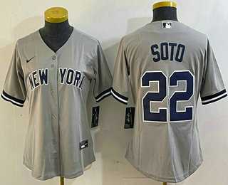 Womens New York Yankees #22 Juan Soto Gray Cool Base Stitched Baseball Jersey